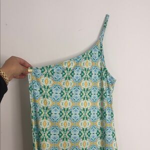 Elegant Green and Yellow Patterned long Dress